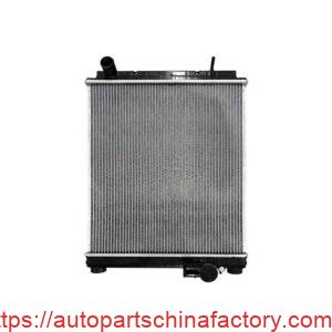 Front view of a replacement automotive radiator, model APCF-72278, showing the metal cooling fins and top inlet port.