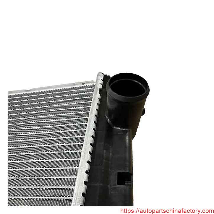 Close-up of the upper inlet port and cooling fins on the APCF-72278 radiator.